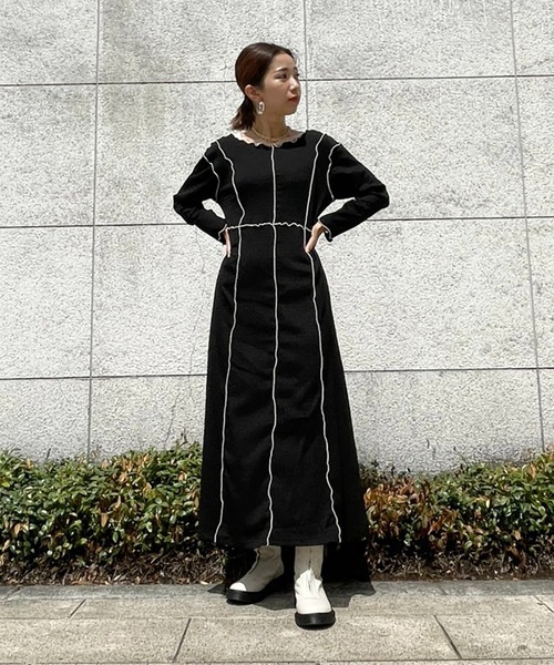 FREE'S MART（フリーズマート）の「【Sシリーズ対応】◆配色メローフィットワンピース（ワンピース・レディース・ブラック/ブラウン/ブラック系その他・SMALL/MEDIUM）」の10枚目の写真