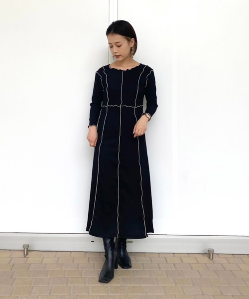 FREE'S MART（フリーズマート）の「【Sシリーズ対応】◆配色メローフィットワンピース（ワンピース・レディース・ブラック/ブラウン/ブラック系その他・SMALL/MEDIUM）」の15枚目の写真