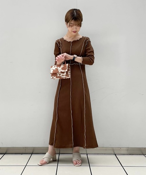 FREE'S MART（フリーズマート）の「【Sシリーズ対応】◆配色メローフィットワンピース（ワンピース・レディース・ブラック/ブラウン/ブラック系その他・SMALL/MEDIUM）」の20枚目の写真