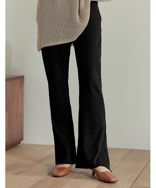 Re:EDIT（リエディ）の「リブニットレギンスパンツ（レギンス/スパッツ・レディース・グリーン/モカ/グレー/ベージュ/ブラック・MEDIUM/LARGE/SHORT）」の2枚目の写真