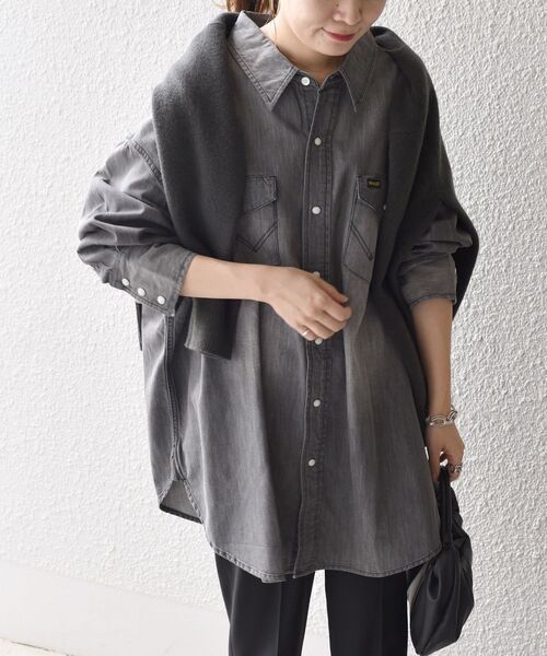 Wrangler（ラングラー）の「【SHIPS別注】Wrangler:〈手洗い可能〉ウエスタンビッグシャツ2◇（シャツ/ブラウス・レディース・ネイビー/サックスブルー/ダークグレー・ONE SIZE）」の15枚目の写真
