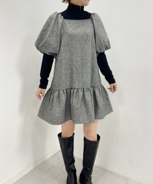 【レビューで送料無料】 kloset クロセット ミニワンピースパフスリーブ グレー ワンピース