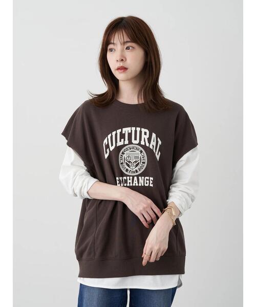 earth music&ecology（アースミュージックアンドエコロジー）の「ミニウラケカレッジベスト ＊（ベスト・レディース・チャコールグレー/グリーン/ライトベージュ・FREE）」の4枚目の写真