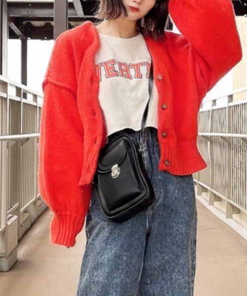 WEGO（ウィゴー）の「WEGO/2WAYモヘアライクショートカーディガン（カーディガン/ボレロ・レディース・ブルー/イエロー/オレンジ/ブラック/オフホワイト/グリーン/ピンク・FREE）」の7枚目の写真