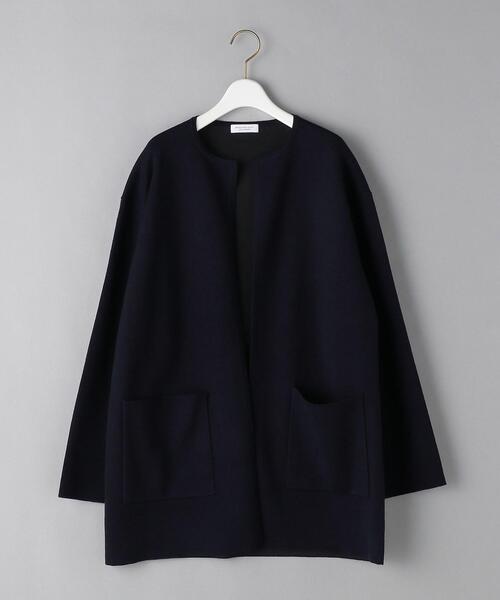 ユナイテッドアローズ 　ダブルフェイスノーカラーカーディガン　ウール　コットン BEAUTY&YOUTH UNITED ARROWS - BY ウールコットンダブルフェイス