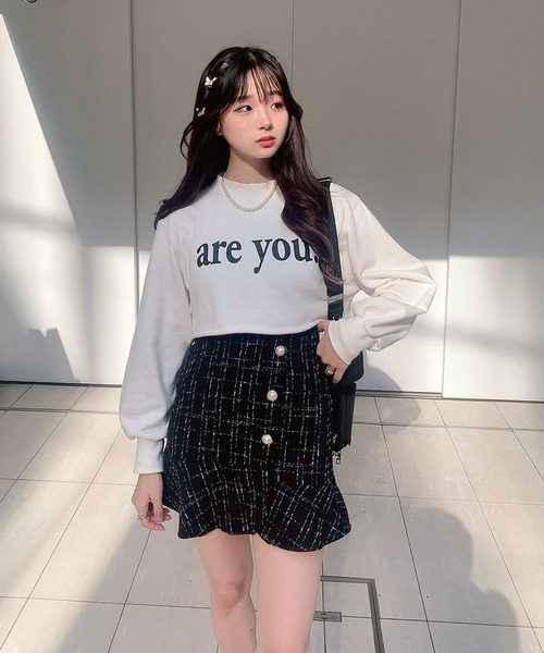 titty＆Co. PETIT by poyo（ティティーアンドコープティバイポヨ）の「【ファッションインフルエンサーPOYO×titty&Co.PETIT】ヘムフリルツイードスカパン（スカート・レディース・ブラック/ホワイト・SMALL/MEDIUM）」の7枚目の写真