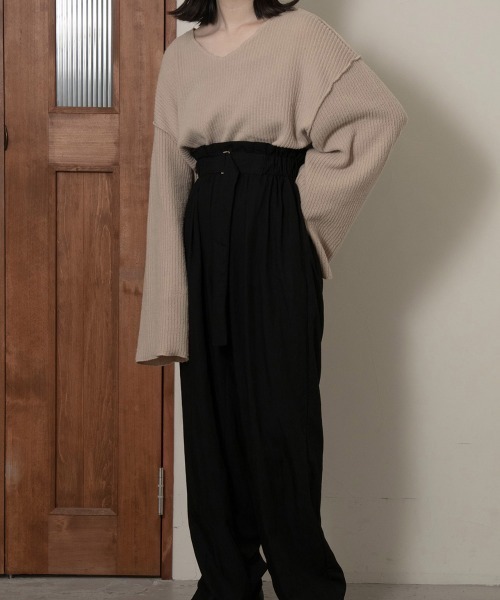 lawgy(ラウジー)の「V cut rib knit(ニット/セーター・レディース・ベージュ/ブラウン・FREE)」の8枚目の写真