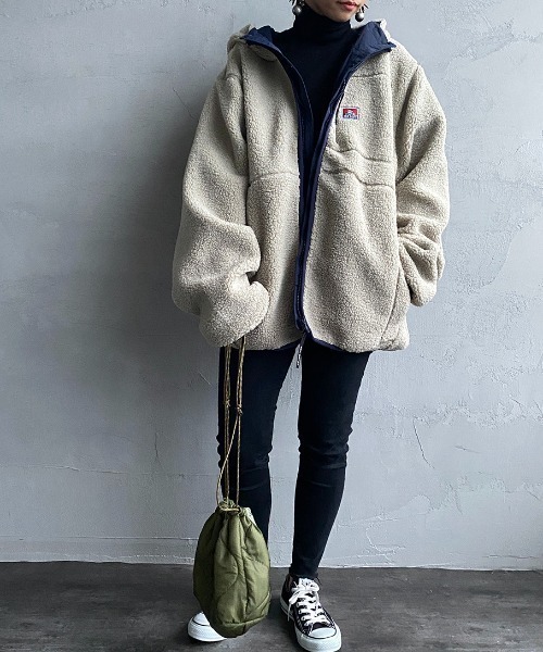 BEN DAVIS（ベンデイビス）の「[BEN DAVIS/ベンデイビス] ボア/ナイロン リバーシブルパーカー（その他アウター・レディース・オフホワイト/モカ/ブラック・XL/L/M）」の4枚目の写真