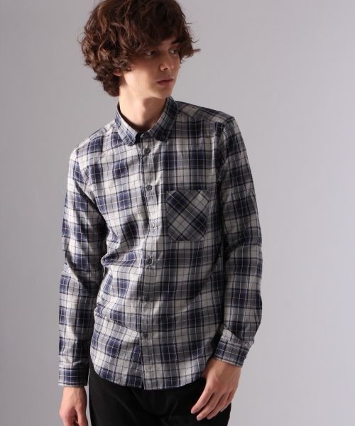 HARE（ハレ）の「シャンブレーチェックシャツ(HARE)（シャツ/ブラウス・メンズ・レッド/ネイビー・SMALL/LARGE/MEDIUM）」の3枚目の写真