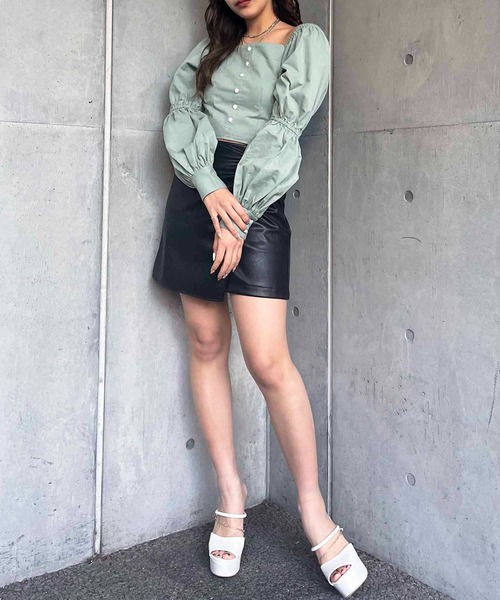 SPIRALGIRL(スパイラルガール)の「ダブルパフスリーブブラウス(シャツ/ブラウス・レディース・ベージュ/オフホワイト/グリーン・FREE)」の7枚目の写真