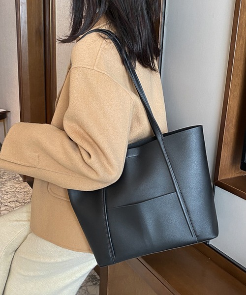 florist（フローリスト）の「【A4対応】PUレザーシンプルトートバッグ/ショルダーバッグ（トートバッグ・レディース・ベージュ/ブラウン/ブラック・FREE）」の5枚目の写真