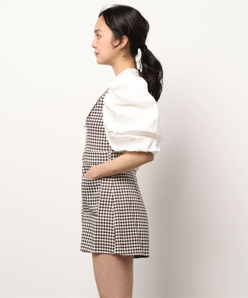 lissi Boutique(リージーブティック)の「【lissi Boutique】ビックパフスリーブチェックオールインワン(ワンピース・レディース・ブラウン・FREE)」の3枚目の写真
