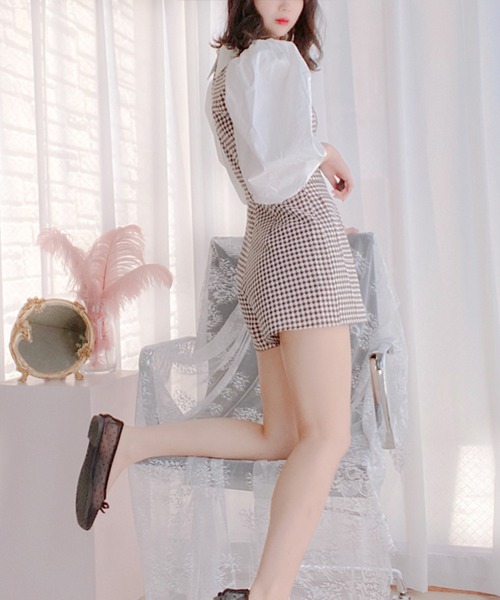 lissi Boutique(リージーブティック)の「【lissi Boutique】ビックパフスリーブチェックオールインワン(ワンピース・レディース・ブラウン・FREE)」の9枚目の写真