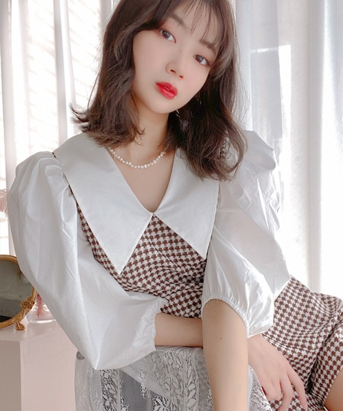 lissi Boutique(リージーブティック)の「【lissi Boutique】ビックパフスリーブチェックオールインワン(ワンピース・レディース・ブラウン・FREE)」の7枚目の写真