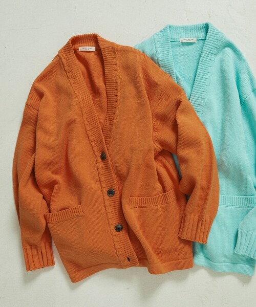 FREAK'S STORE（フリークスストア）の「カラー天竺ニットカーディガン（カーディガン/ボレロ・レディース・サックスブルー/ピンク/グリーン/オレンジ・ﾌﾘ-）」の4枚目の写真