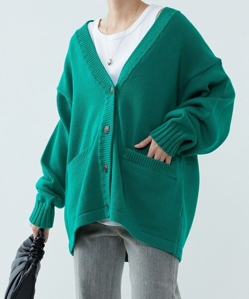 FREAK'S STORE（フリークスストア）の「カラー天竺ニットカーディガン（カーディガン/ボレロ・レディース・サックスブルー/ピンク/グリーン/オレンジ・ﾌﾘ-）」の18枚目の写真