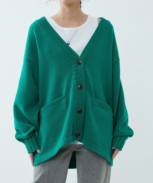 FREAK'S STORE（フリークスストア）の「カラー天竺ニットカーディガン（カーディガン/ボレロ・レディース・サックスブルー/ピンク/グリーン/オレンジ・ﾌﾘ-）」の6枚目の写真