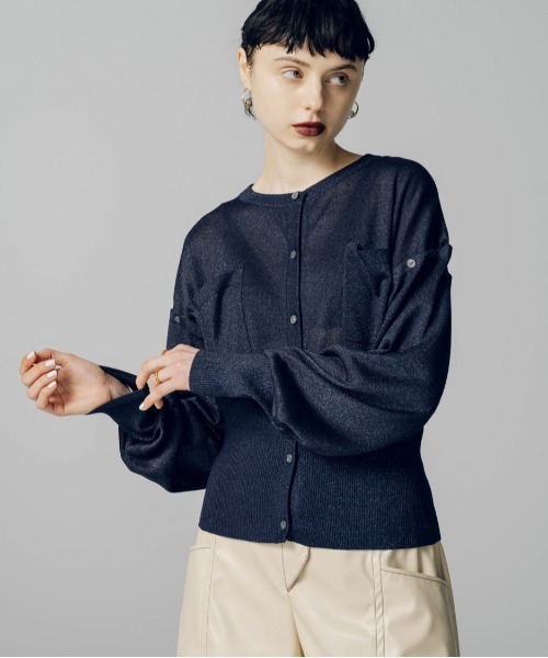 led.tokyo（レッドトウキョウ）の「【led.tokyo】シャイニー2WAYカーディガン（ニット/セーター・レディース・ネイビー/シルバー/ブルー・M）」の2枚目の写真