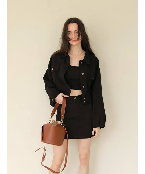 ACYM(アシーム)の「Betty casual mini ジャケット(デニムジャケット・レディース・ブラック/ベージュ・FREE)」の4枚目の写真