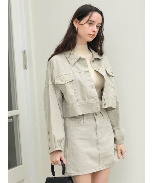 ACYM(アシーム)の「Betty casual mini ジャケット(デニムジャケット・レディース・ブラック/ベージュ・FREE)」の6枚目の写真
