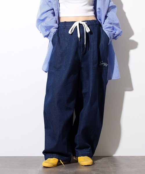 RE730（アールイーセブンサーティー）の「Balloon wide baker pants / 裾ドローコード バルーンワイドベイカーパンツ unisex（その他パンツ・メンズ・サックスブルー/インディゴブルー/オフホワイト/グリーン/ブラック/ホワイト系その他/ブルー系その他/ホワイト×ブラック/マスタード・S/M/L）」の13枚目の写真