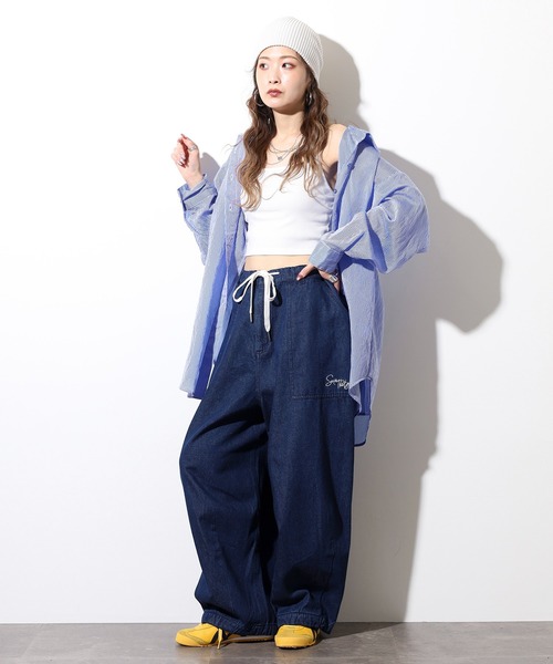 RE730（アールイーセブンサーティー）の「Balloon wide baker pants / 裾ドローコード バルーンワイドベイカーパンツ unisex（その他パンツ・メンズ・サックスブルー/インディゴブルー/オフホワイト/グリーン/ブラック/ホワイト系その他/ブルー系その他/ホワイト×ブラック/マスタード・S/M/L）」の15枚目の写真