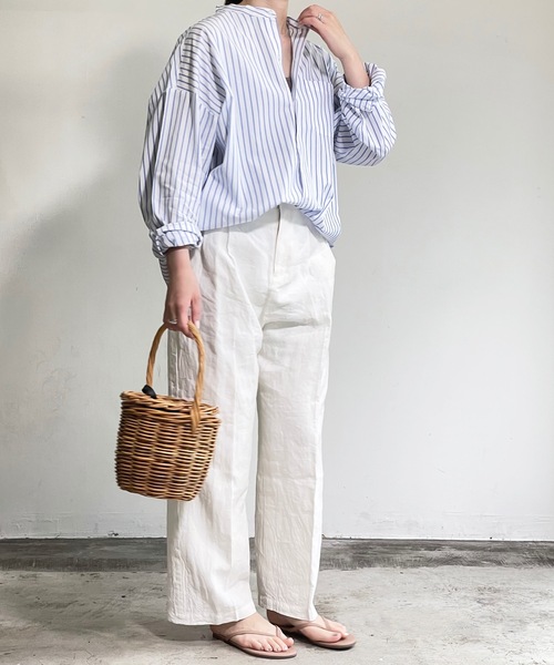 THE TWENTYSEVEN(ザ トゥエンティーセブン)の「The TWENTYSEVEN:CTN BROAD LOOSE FIT BAND/C SHIRTS L/S ブロードBIG バンドカラーシャツロングスリーブ(シャツ/ブラウス・レディース・ホワイト/イエロー/サックスブルー/ラベンダー・L/M/XL)」の1枚目の写真