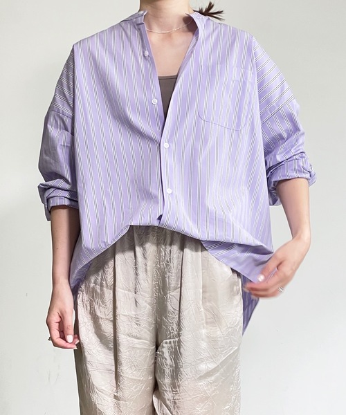 THE TWENTYSEVEN(ザ トゥエンティーセブン)の「The TWENTYSEVEN:CTN BROAD LOOSE FIT BAND/C SHIRTS L/S ブロードBIG バンドカラーシャツロングスリーブ(シャツ/ブラウス・レディース・ホワイト/イエロー/サックスブルー/ラベンダー・L/M/XL)」の22枚目の写真