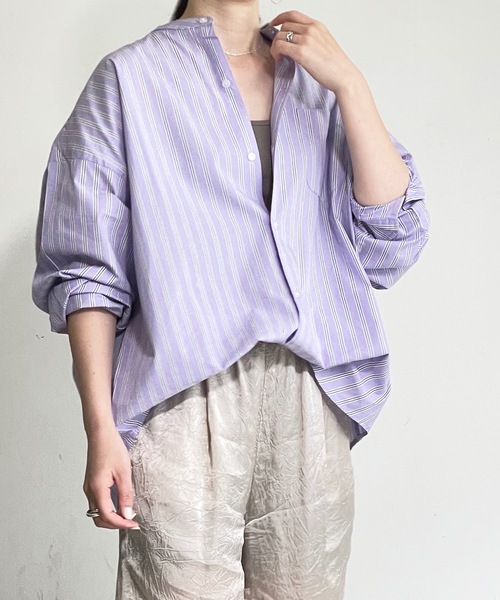 THE TWENTYSEVEN(ザ トゥエンティーセブン)の「The TWENTYSEVEN:CTN BROAD LOOSE FIT BAND/C SHIRTS L/S ブロードBIG バンドカラーシャツロングスリーブ(シャツ/ブラウス・レディース・ホワイト/イエロー/サックスブルー/ラベンダー・L/M/XL)」の21枚目の写真