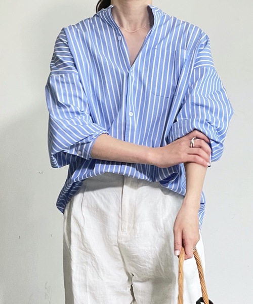 THE TWENTYSEVEN(ザ トゥエンティーセブン)の「The TWENTYSEVEN:CTN BROAD LOOSE FIT BAND/C SHIRTS L/S ブロードBIG バンドカラーシャツロングスリーブ(シャツ/ブラウス・レディース・ホワイト/イエロー/サックスブルー/ラベンダー・L/M/XL)」の18枚目の写真