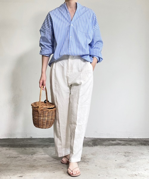 THE TWENTYSEVEN(ザ トゥエンティーセブン)の「The TWENTYSEVEN:CTN BROAD LOOSE FIT BAND/C SHIRTS L/S ブロードBIG バンドカラーシャツロングスリーブ(シャツ/ブラウス・レディース・ホワイト/イエロー/サックスブルー/ラベンダー・L/M/XL)」の8枚目の写真