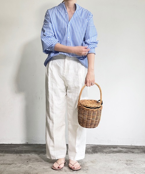 THE TWENTYSEVEN(ザ トゥエンティーセブン)の「The TWENTYSEVEN:CTN BROAD LOOSE FIT BAND/C SHIRTS L/S ブロードBIG バンドカラーシャツロングスリーブ(シャツ/ブラウス・レディース・ホワイト/イエロー/サックスブルー/ラベンダー・L/M/XL)」の9枚目の写真