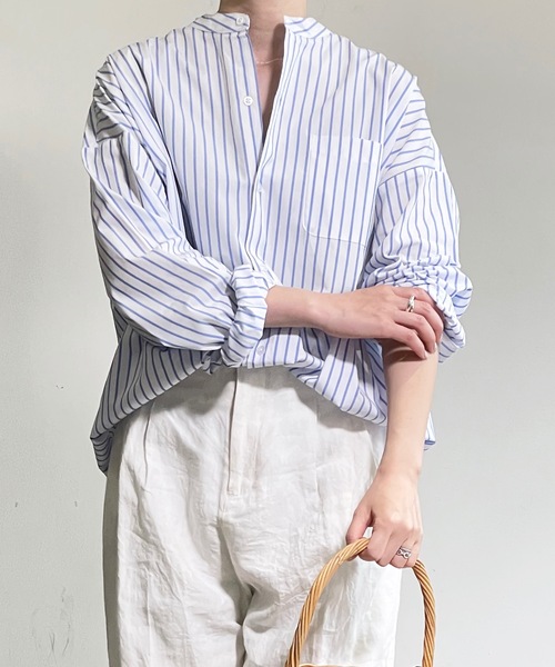 THE TWENTYSEVEN(ザ トゥエンティーセブン)の「The TWENTYSEVEN:CTN BROAD LOOSE FIT BAND/C SHIRTS L/S ブロードBIG バンドカラーシャツロングスリーブ(シャツ/ブラウス・レディース・ホワイト/イエロー/サックスブルー/ラベンダー・L/M/XL)」の15枚目の写真