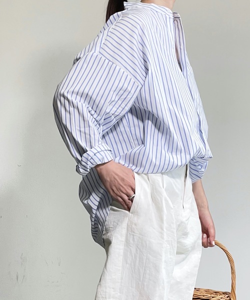 THE TWENTYSEVEN(ザ トゥエンティーセブン)の「The TWENTYSEVEN:CTN BROAD LOOSE FIT BAND/C SHIRTS L/S ブロードBIG バンドカラーシャツロングスリーブ(シャツ/ブラウス・レディース・ホワイト/イエロー/サックスブルー/ラベンダー・L/M/XL)」の16枚目の写真