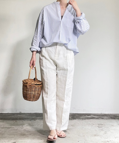 THE TWENTYSEVEN(ザ トゥエンティーセブン)の「The TWENTYSEVEN:CTN BROAD LOOSE FIT BAND/C SHIRTS L/S ブロードBIG バンドカラーシャツロングスリーブ(シャツ/ブラウス・レディース・ホワイト/イエロー/サックスブルー/ラベンダー・L/M/XL)」の6枚目の写真