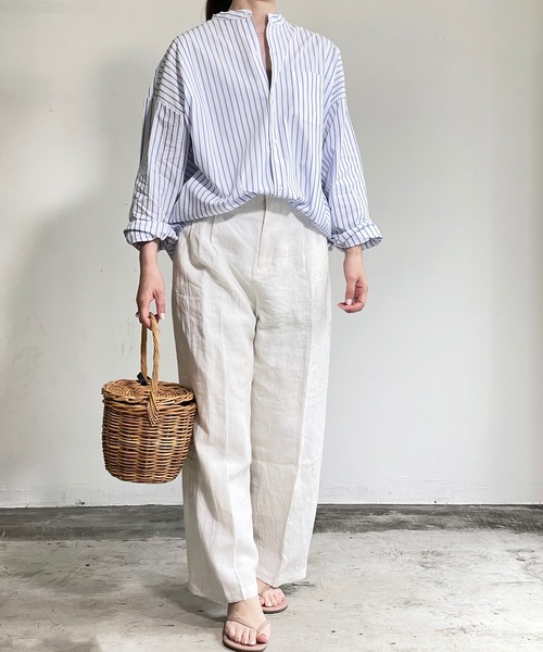 THE TWENTYSEVEN(ザ トゥエンティーセブン)の「The TWENTYSEVEN:CTN BROAD LOOSE FIT BAND/C SHIRTS L/S ブロードBIG バンドカラーシャツロングスリーブ(シャツ/ブラウス・レディース・ホワイト/イエロー/サックスブルー/ラベンダー・L/M/XL)」の7枚目の写真