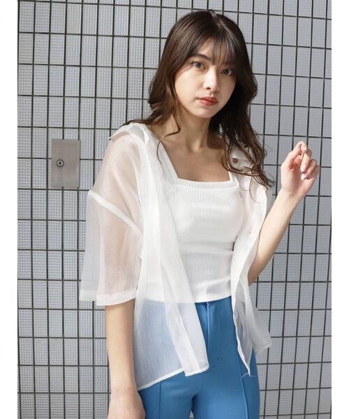 MURUA（ムルーア）の「シアーハーフスリーブシャツ（シャツ/ブラウス・レディース・ホワイト/ブラック/ベージュ/パープル/グレー・FREE）」の8枚目の写真