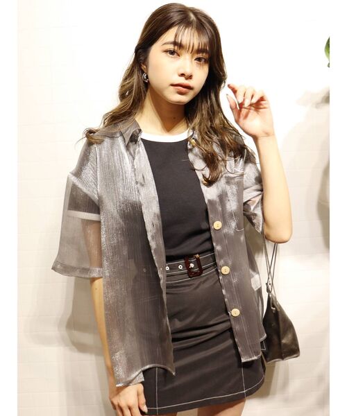 MURUA（ムルーア）の「シアーハーフスリーブシャツ（シャツ/ブラウス・レディース・ホワイト/ブラック/ベージュ/パープル/グレー・FREE）」の17枚目の写真