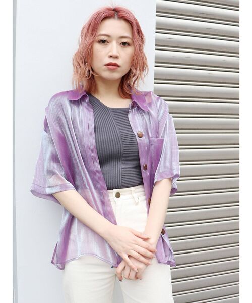 MURUA（ムルーア）の「シアーハーフスリーブシャツ（シャツ/ブラウス・レディース・ホワイト/ブラック/ベージュ/パープル/グレー・FREE）」の9枚目の写真