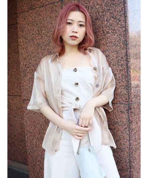 MURUA（ムルーア）の「シアーハーフスリーブシャツ（シャツ/ブラウス・レディース・ホワイト/ブラック/ベージュ/パープル/グレー・FREE）」の18枚目の写真