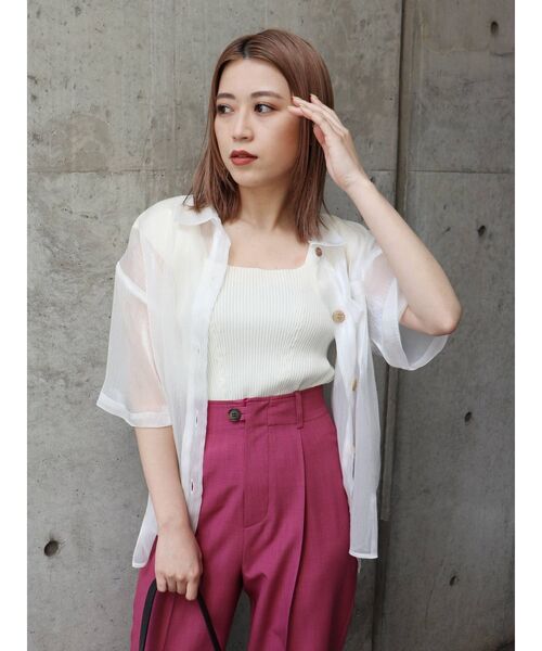 MURUA（ムルーア）の「シアーハーフスリーブシャツ（シャツ/ブラウス・レディース・ホワイト/ブラック/ベージュ/パープル/グレー・FREE）」の11枚目の写真