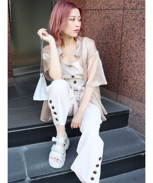 MURUA（ムルーア）の「シアーハーフスリーブシャツ（シャツ/ブラウス・レディース・ホワイト/ブラック/ベージュ/パープル/グレー・FREE）」の21枚目の写真