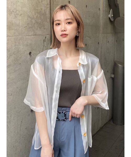 MURUA（ムルーア）の「シアーハーフスリーブシャツ（シャツ/ブラウス・レディース・ホワイト/ブラック/ベージュ/パープル/グレー・FREE）」の13枚目の写真