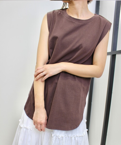 MLI'A（エムリア）の「フレンチスリーブTシャツ（Tシャツ/カットソー・レディース・スミクロ/ブラウン/カーキ/ベージュ/パープル/オフホワイト・M）」の11枚目の写真