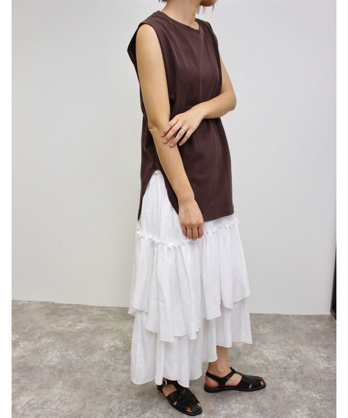 MLI'A（エムリア）の「フレンチスリーブTシャツ（Tシャツ/カットソー・レディース・スミクロ/ブラウン/カーキ/ベージュ/パープル/オフホワイト・M）」の14枚目の写真