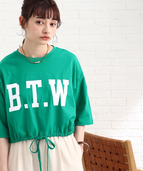 Cutie Blonde(キューティーブロンド)の「◆裾ギャザー短丈Tシャツ(Tシャツ/カットソー・レディース・ダークグリーン/オフホワイト/グレー系その他・00)」の3枚目の写真