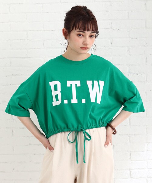 Cutie Blonde(キューティーブロンド)の「◆裾ギャザー短丈Tシャツ(Tシャツ/カットソー・レディース・ダークグリーン/オフホワイト/グレー系その他・00)」の4枚目の写真