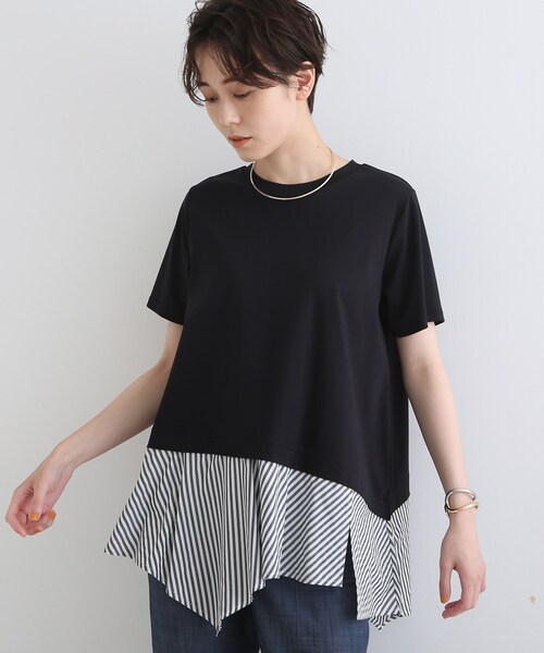 INDIVI(インディヴィ)の「◆【洗える】アシメシャツコンビTシャツ(Tシャツ/カットソー・レディース・ホワイト/ブラック/ネイビー/グリーン/ピンク系9・38/34/05/12/15 /13/19)」の3枚目の写真