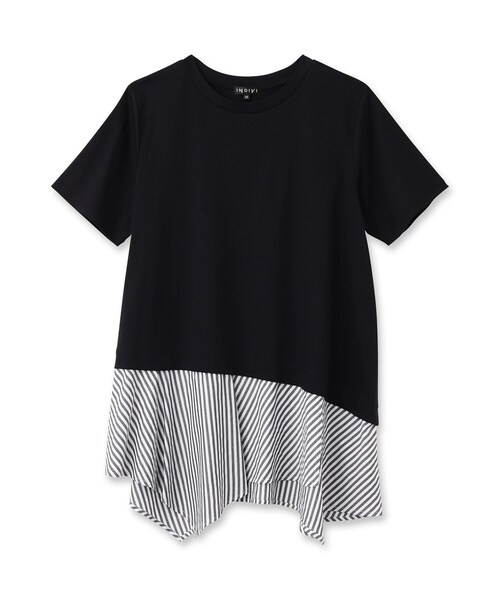 INDIVI(インディヴィ)の「◆【洗える】アシメシャツコンビTシャツ(Tシャツ/カットソー・レディース・ホワイト/ブラック/ネイビー/グリーン/ピンク系9・38/34/05/12/15 /13/19)」の6枚目の写真