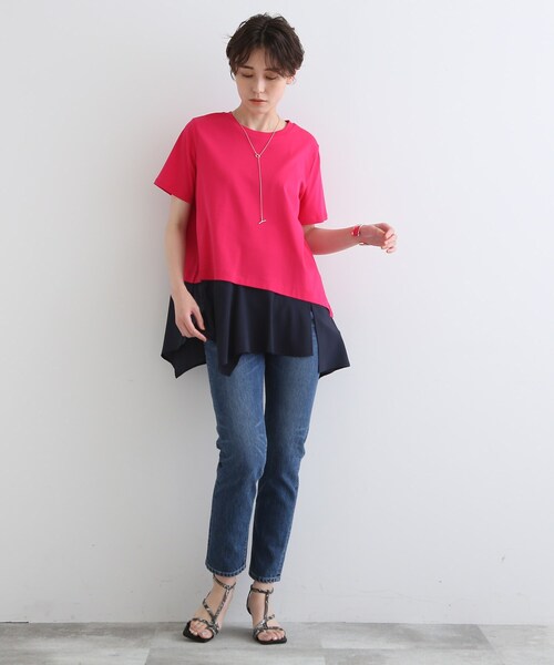 INDIVI(インディヴィ)の「◆【洗える】アシメシャツコンビTシャツ(Tシャツ/カットソー・レディース・ホワイト/ブラック/ネイビー/グリーン/ピンク系9・38/34/05/12/15 /13/19)」の5枚目の写真